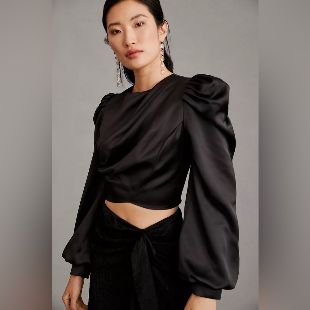 Anthropologie | Mare Mare Satin Puff-Sleeve Top, size M